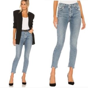 Agolde Nico High Rise Blue Jeans Button Fly Distressed Hem Size 28 #A093D-3002